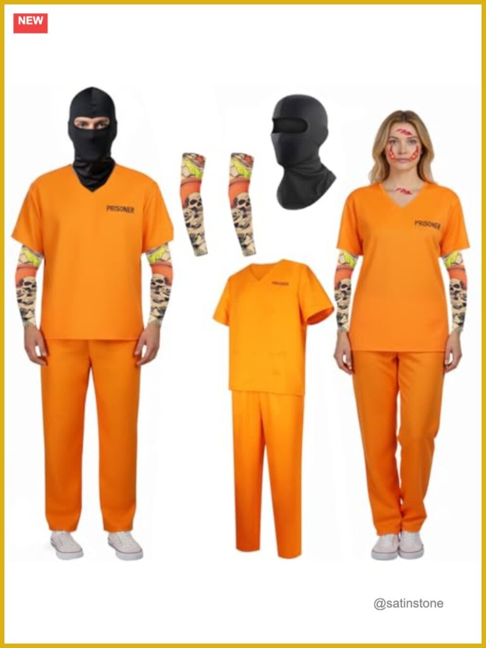 Adult Prisoner Costume Set with Balaclava Sleeves Halloween Cosplay Outfit